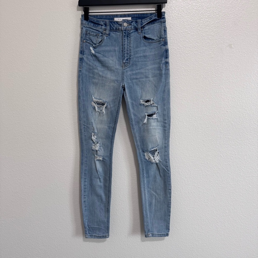 Eunina Blue Ankle Cropped Distressed Skinny Jeans Size 3